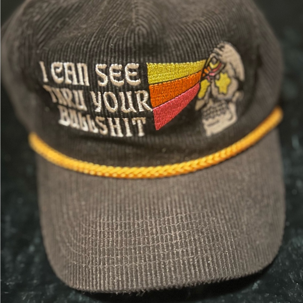 Brown Corduroy Cap with Embroidered Design